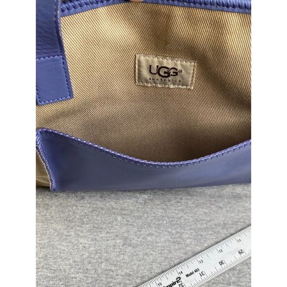 Ugg Australia Tote Womens Leather Canvas Khaki Purple Grab Shopping Bag Purse - Picture 3 of 14